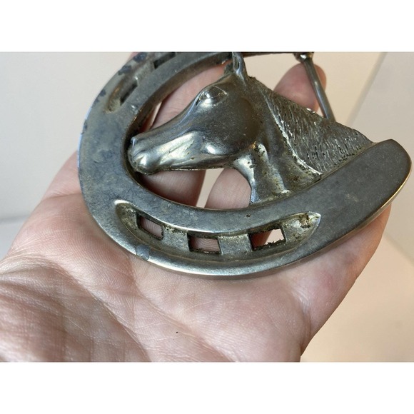 Horse In Good Luck Horseshoe Silver Tone Belt Buckle Vintage - Picture 3 of 5